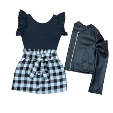 Imagem de Conjunto Feminino Infantil Body Saia Xadrez E Jaqueta Menina - Mini Di