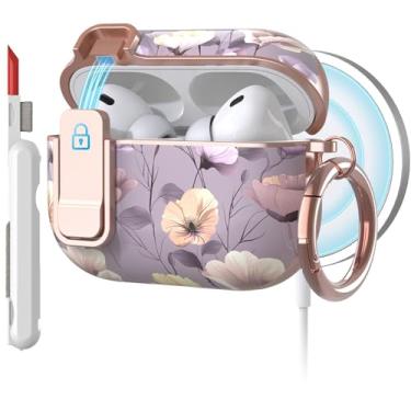 Imagem de TATOFY Capa para AirPods Pro 3ª geração (2025) com limpador de mosquetão, capa rígida fina para AirPod Pro 3, compatível com MagSafe (violeta)
