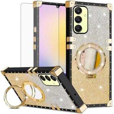 Imagem de Asuwish Capa de celular para Samsung Galaxy A25 5G capa magnética com protetor de tela de vidro temperado e espelho brilhante brilhante anel resistente à prova de choque suporte rígido A 25 25A