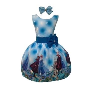 Imagem de Vestido Infantil Temático Frozen Azul Luxo Regata Festa - Bento E Mari