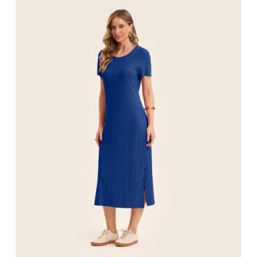 Imagem de Vestido Midi Ribana Canelada Básico Rovitex Azul, M, Azul