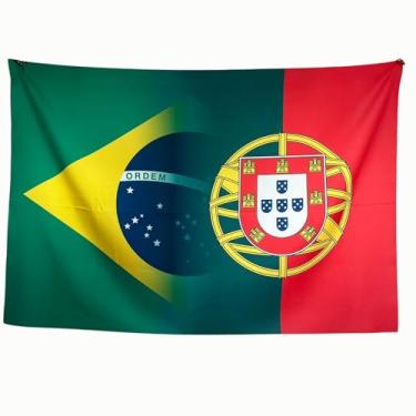 Imagem de Bandeira Decorativa Brasil-Portugal, Decorativa, Bandeira, Multicolorido, 150x100cm, Mesclada, Uso Interno/Externo, Oxford, Sublimação a Laser