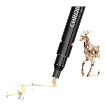 Imagem de AXPTI 1/3/5 canetas marcadoras espelhadas cromadas 2 mm DIY canetas de tinta refletiva permanente ouro prata cobre marcador modelo pintura marcação (latão - 1 peça)