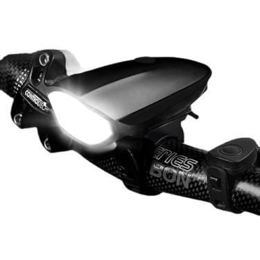 Imagem de Conjunto de farol de bicicleta e sino de alto lúmens, farol de bicicleta com buzina recarregável por USB e à prova d'água (preto)