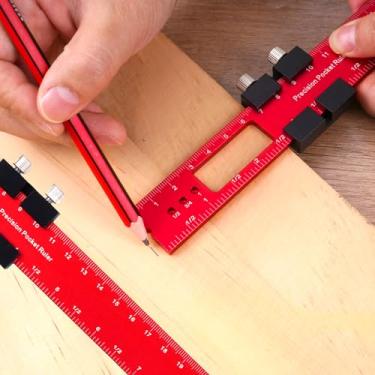 Imagem de Régua para marcenaria, régua de bolso de precisão, régua deslizante de alumínio, sistema métrico britânico, ferramentas de medição de escrita de trabalho, 300 mm