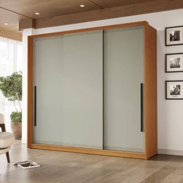 Imagem de Guarda Roupa Roupeiro 3 portas de correr 4 gavetas Valência Freijó Verde Politorno Móveis