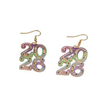 Imagem de Brincos de feliz ano novo para mulheres com glitter 2026 letras acrílicas pingente brinco de gota presentes de Ano Novo presentes de Natal para festas festivas, Small, Acrílico, Sem pedra preciosa