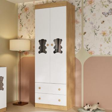 Imagem de Guarda-roupa Infantil 62cm 2 Portas Com Vidro E 2 Gavetas Teddy Multimóveis Mp4486 Madeirado/branco Madeirado/branco