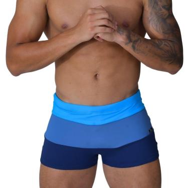Imagem de Sunga Adulto Boxer Moda Praia Tricolor Azul Claro Dazz e Azul Marinho Proteção UV-Masculino