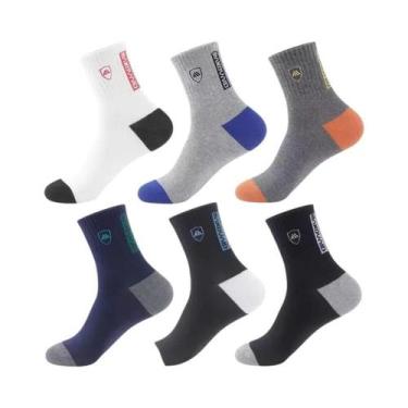 Imagem de Meias Esportivas Masculinas De Comprimento Médio 100% Algodão, Absorve