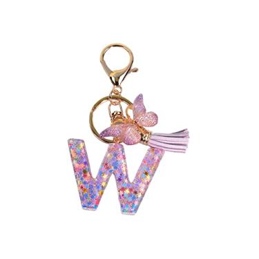 Imagem de JWQFBC Chaveiro com Alfabeto Inglês E Pingente de Borboleta - Presente Criativo para Chaves, Mochilas E Bolsas - Chaveiro Fofo E Moderno, C