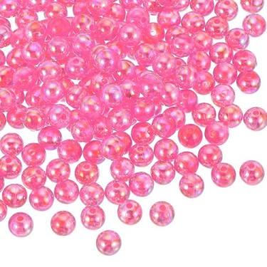 Imagem de Generic Contas redondas de acrílico de 8 mm, 100 peças de contas transparentes redondas de cores AB com orifício para brinco, pulseira, colar, chaveiros, rosa escuro