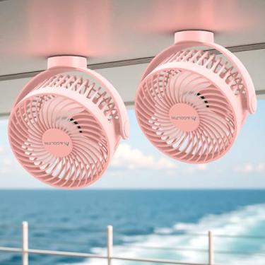 Imagem de Pacote com 2 ventiladores magnéticos para carrinho de golfe recarregável, ventilador portátil operado por bateria de 12.000 mAh com 3 velocidades, lanterna de LED, base magnética, adequado para EZGO