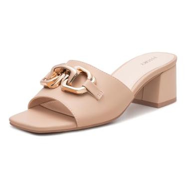 Imagem de FITORY Sandálias femininas de salto baixo, blocos grossos, bico aberto, corrente de metal, sapatos elegantes para festas, casamentos e uso diário, tamanho 6-11, Nude., 36