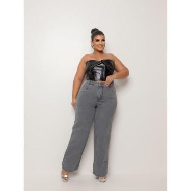 Imagem de Calça Jeans Feminina Retrô Wide Leg Plus Size Pantalona