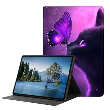 Imagem de DHEEBFWE Capa para Samsung Galaxy Tab A11 Plus/A9 Plus 28 cm 2025/2023, capa fina de couro PU leve com despertar/hibernar automaticamente, ângulos de visualização ajustáveis. Gato preto e borboleta