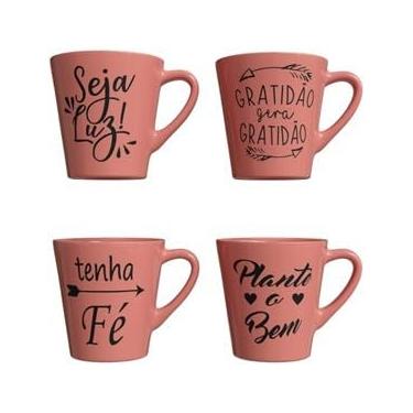 Imagem de Jogo de 4 Xícaras-Canecas de Porcelana Esmaltada Rosa 120ml – Ideal para Café, Chá, Cantinho do Café e Presente (4 unidades)