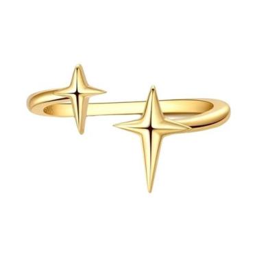 Imagem de Anel Feminino De Prata 925 Dourado Com Zircônia Estrela E Lua Joia De 