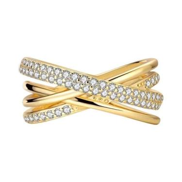 Imagem de Anel Feminino De Prata 925 Dourado Com Zircônia Estrela E Lua Joia De 