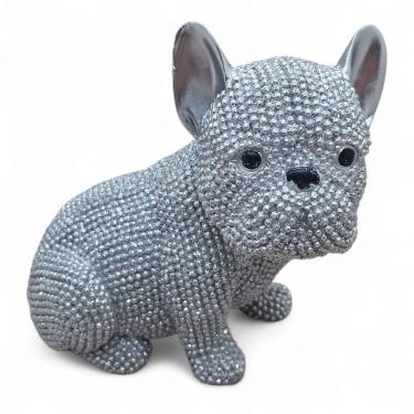 Imagem de Enfeite Cachorro Buldogue Prata Brilhante Sentado 11 cm