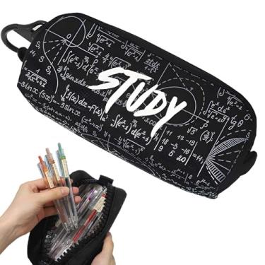 Imagem de Tizee Estojo para caneta com fórmula matemática – organizador de equações matemáticas de grande capacidade, caixa de papelaria com zíper de lona para escritório, material escolar, presente de