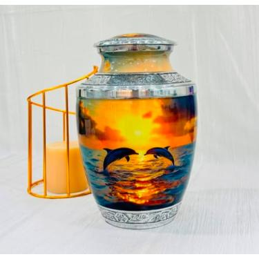 Imagem de Nautical Replica Hub Urna de golfinho para cinzas - Urna de cremação com design de golfinho para adultos - Urnas funerárias para cinzas humanas adultas