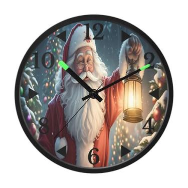 Imagem de STAYTOP Relógio de parede de LED de Papai Noel com lanterna para quarto com brilho noturno, relógios de parede silenciosos de 30 cm para decoração de sala de estar, controle de som, relógio de parede