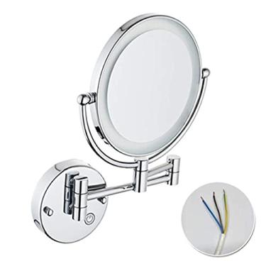 Imagem de U5GAAALPPQ9 Espelho de maquiagem iluminado por LED com iluminação LED, extensão de ampliação, duas superfícies giratórias, 360 graus; rotativo, para banheiro (cor: preto fosco, tamanho: 7X) (branco