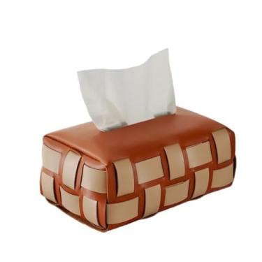Imagem de Caixa de lenços de papel de couro xadrez moderna mesa de estar quarto organizador de mesa (marrom)