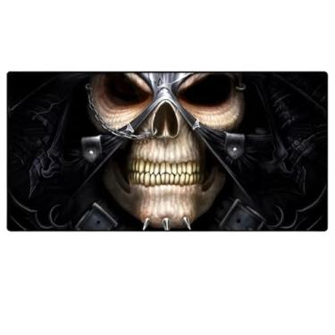 Imagem de Mouse Pad Gamer Extra Grande com Caveira, 700x350x3mm, Base Antiderrapante, Bordas Costuradas, Preto, Estampado Rei das Caveiras