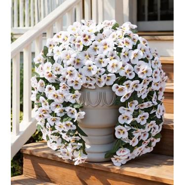 Imagem de HyeFlora Flores artificiais para atividades ao ar livre, 2 peças, trepadeiras de amor-perfeito de seda sintética, resistentes a UV, plantas de flores falsas para pendurar no exterior, varanda, quintal