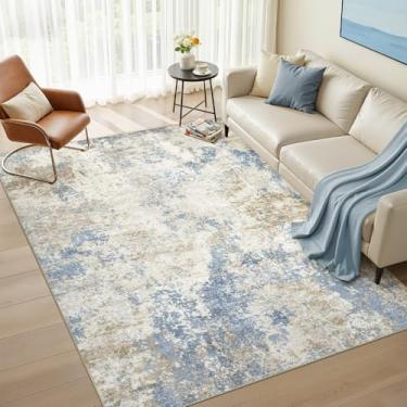 Imagem de Nakagishi Tapete abstrato moderno lavável para sala de estar, 5 x 7, azul marrom