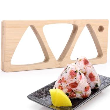 Imagem de Máquina de bola de arroz de bambu 3 em 1, molde onigiri para fazer e armazenar sushi - formas triangulares, coração e retangular, molde de comida de bambu natural antiaderente para arroz de coentro de
