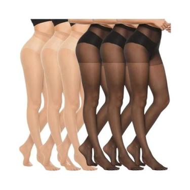 Imagem de Meias-calças Femininas Ultrafinas De Cintura Alta 20D, 6 Pares, Pretas