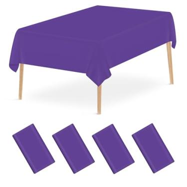 Imagem de Mulbozy Toalha de mesa descartável de plástico roxo, pacote com 4, toalhas de mesa retangulares de 137 × 272 cm, capa de mesa de plástico roxo para decoração de festa