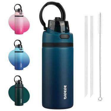 Imagem de BJPKPK Garrafa de água isolada de 500 ml com tampa de bico de canudo 2-1, garrafas de água de metal de aço inoxidável com alça de transporte, livre de BPA, à prova de vazamento, cabe no suporte de