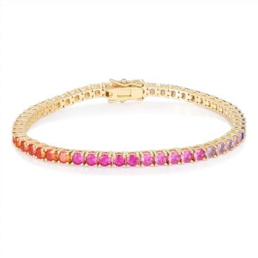 Imagem de GEMSME Pulseira feminina de tênis de 3,0 mm - pulseira de zircônia cúbica arco-íris, banhado a ouro branco 14 quilates, corte redondo, colorido, zircônia cúbica para presente de joias, 7 inch