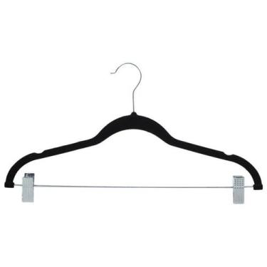 Imagem de Kit 5 cabide aveludado slim c/ presilha preto - Globalmix