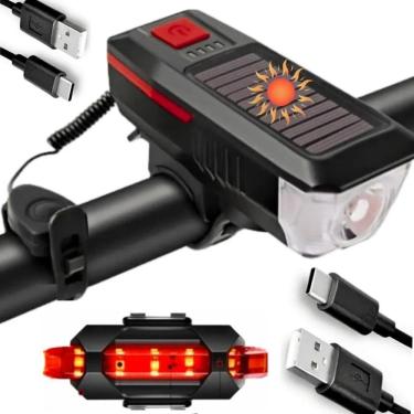 Imagem de Lanterna Farol Solar Bike Buzina Led Traseiro Cicli Vermelho
