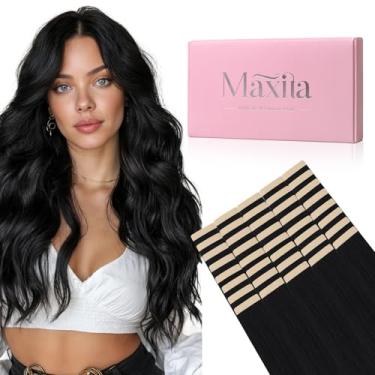 Imagem de MAXITA Extensões de cabelo com fita adesiva preta 100% cabelo humano Remy 40 peças 100 g/pacote extensões de cabelo liso sem costura real fita em extensões para mulheres