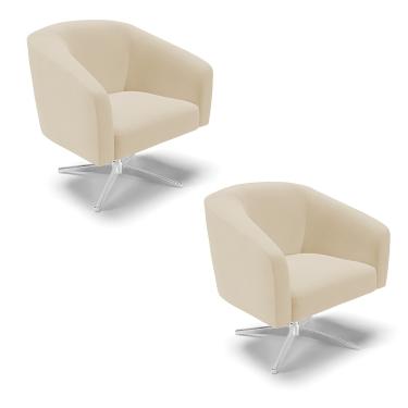Imagem de Poltrona Decorativa Giratória Cromada Kit 2 Stella Linho Areia D03 - D'Rossi