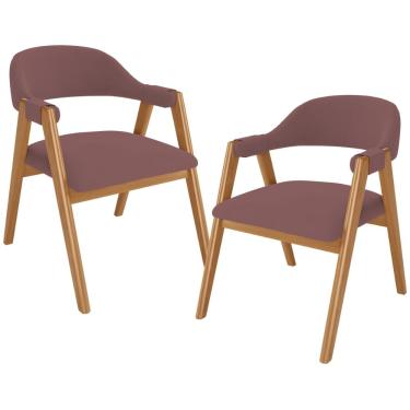 Imagem de Kit 02 Cadeiras de Jantar e Estar Living Estofada Nadja L02 Suede Rosê - Lyam Decor