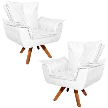 Imagem de Kit 2 Poltronas Decorativas Base Giratória em Madeira Charger PU Branco - Gran Belo