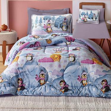 Imagem de Kit Coordenado Edredom com Lençol Solteiro Mymo - Pinguim - 100% Algodão