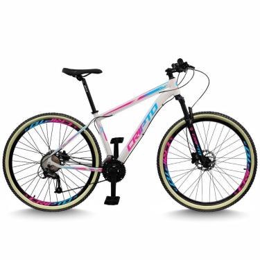 Imagem de Bicicleta Aro 29 Cripto 24 Marchas Freio Disco E Suspensão Pneu Bege - Branco/azul E Rosa - 19" Branco/azul E Rosa