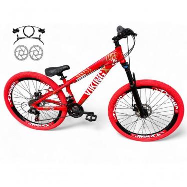 Imagem de Bicicleta Aro 26 Vikingx Tuff X25 Freeride Freio Hidráulico 21v Aros Vmaxx Dh Pneu Flame - Vermelho