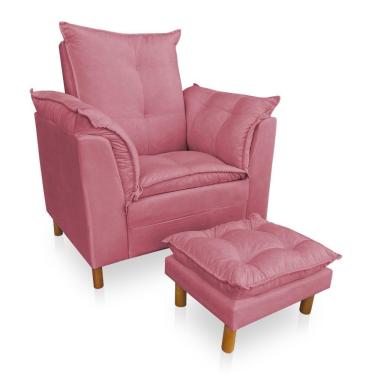 Imagem de Kit Poltrona Amamentação Sara E Puff Suede Rosa Sky Mobile