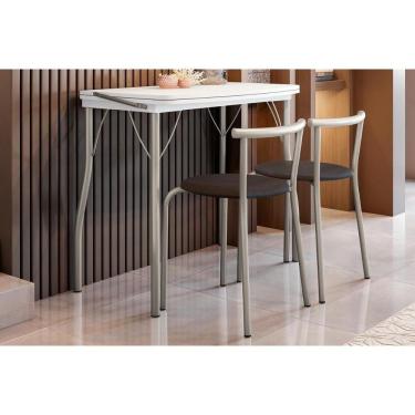 Imagem de Conjunto Mesa Sala Jantar Dobrável E 2 Banquetas 105 Prata Branco Prata Preto Carraro