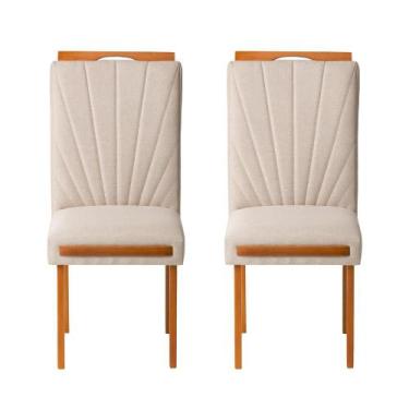 Imagem de Kit 2 Cadeiras Estofadas de Jantar Lótus - MDF em Linho Pés em Madeira