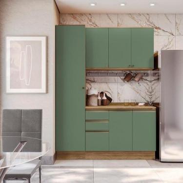 Imagem de Armário De Cozinha Compacta 100% Mdf 170cm Nogueira/verde Celeste Kapp